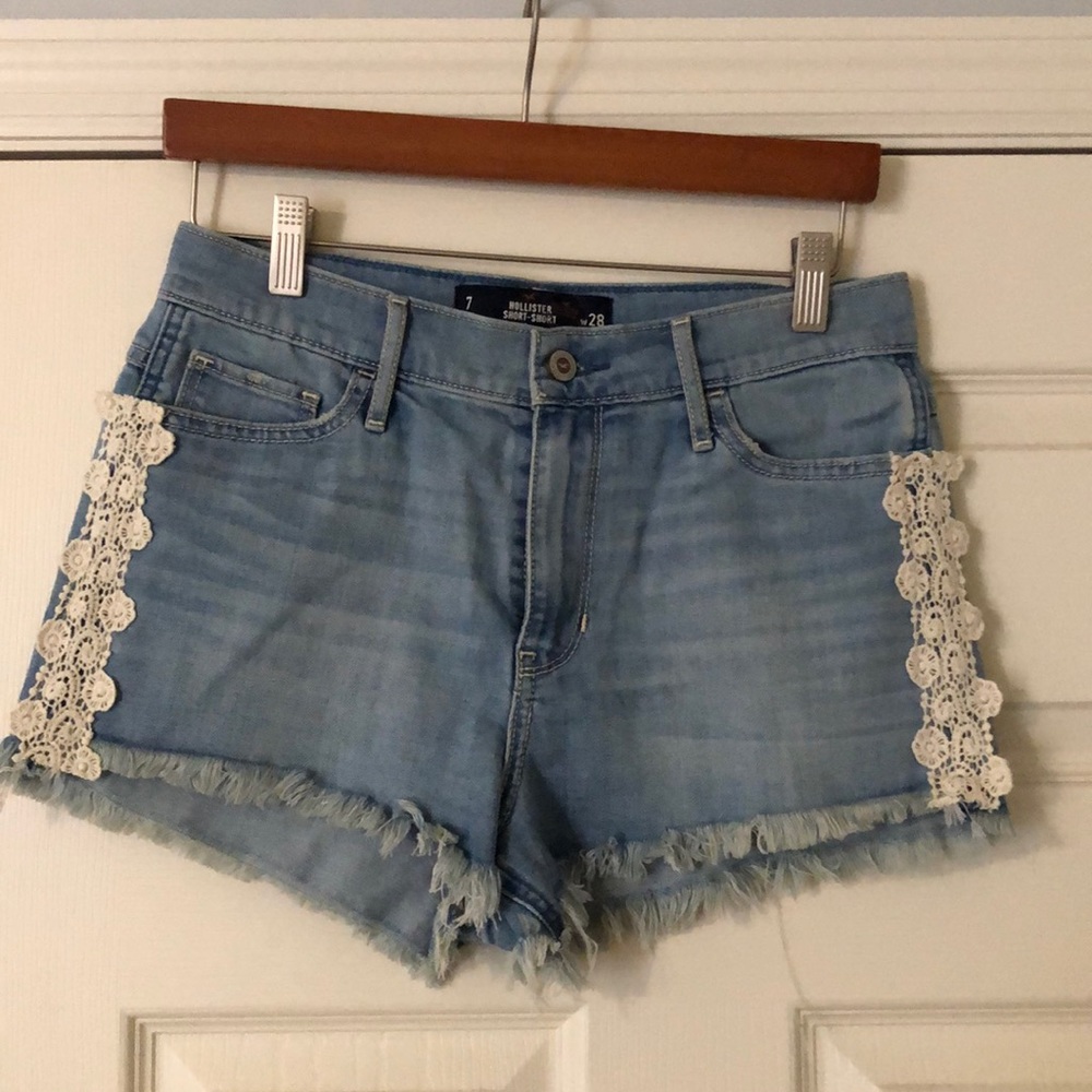 Cute jean shorts with lace detailing up the side